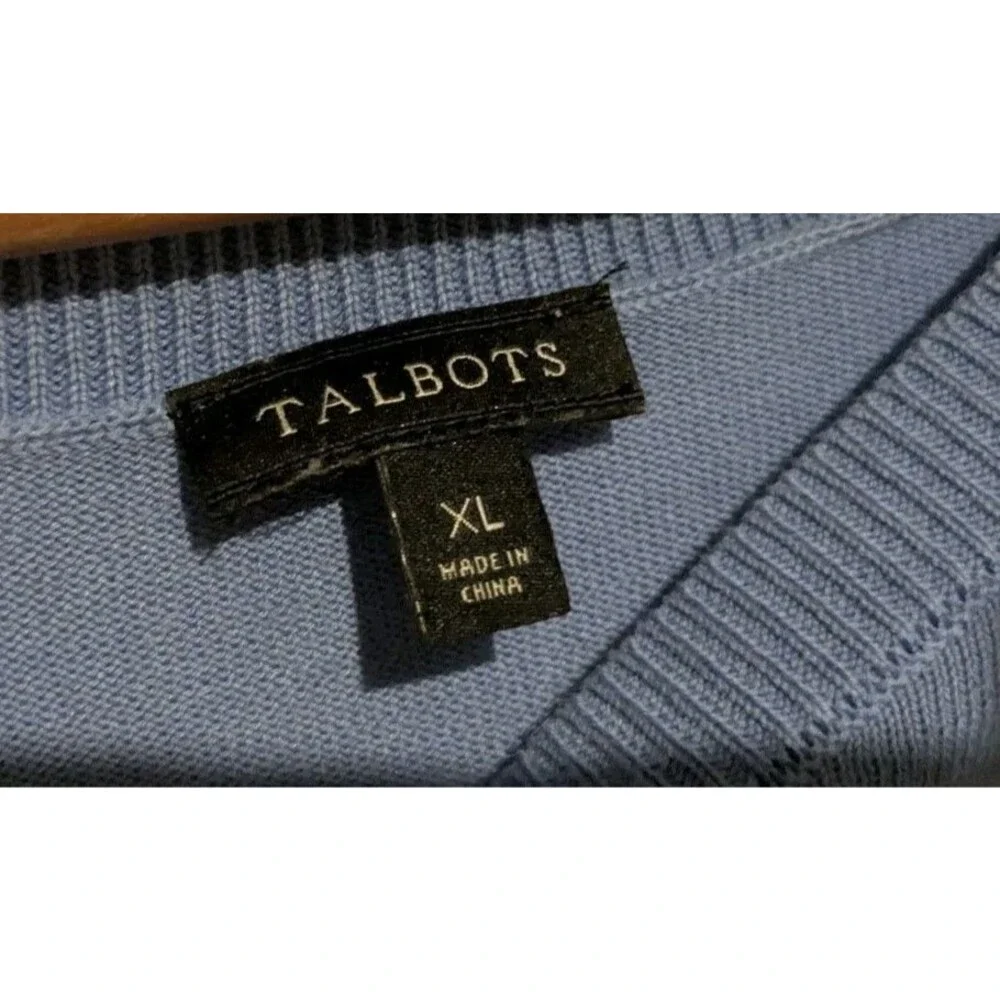 Talbots Sweater Women Medium Blue Striped Bumble Bee Crewneck Pullover XL